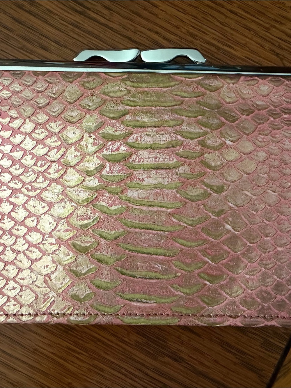 Abas Pink Snakeskin Leather Frame Wallet Clutch
